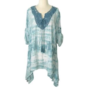 NWT Brina & Em Stitch Fix Green Tie Dye Lace Boho Peasant Top- Plus Size
